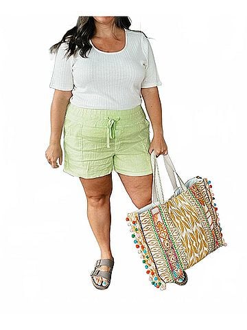 Kut from the Kloth Christina Linen Short in Lime Green (view 2)