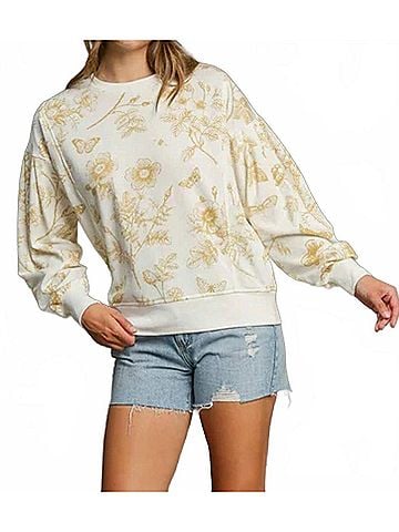 Umgee Floral Crew Sweatshirt in Mocha (view 2)