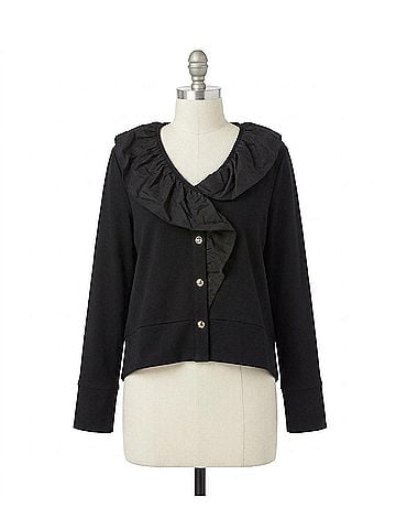 Joseph Ribkoff Ruffled Collar Long Sleeve Jacket in Black (view 1)