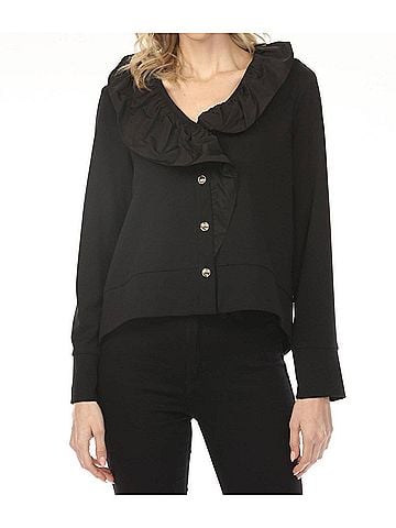 Joseph Ribkoff Ruffled Collar Long Sleeve Jacket in Black (view 2)