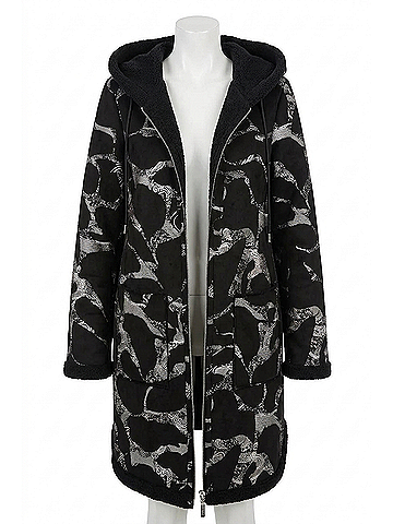 Joseph Ribkoff Double Front Pocket Hooded Jacket in Black/Silver (view 1)