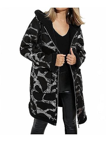 Joseph Ribkoff Double Front Pocket Hooded Jacket in Black/Silver (view 2)