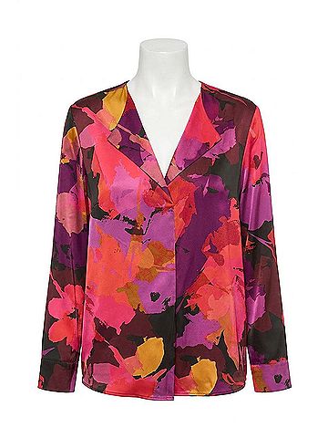 Joseph Ribkoff Floral Satin Long Sleeves Top in Black/Multi (view 1)