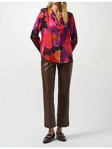 Joseph Ribkoff Floral Satin Long Sleeves Top in Black/Multi (view 2)