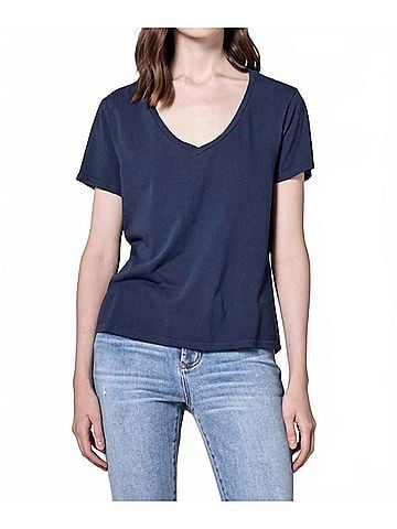 Dear John Madi V-Neck Jersey Short Sleeve Tee in Navy (view 2)
