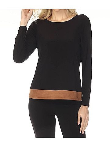 Joseph Ribkoff Faux Suede Color Block Top in Black Brown (view 2)