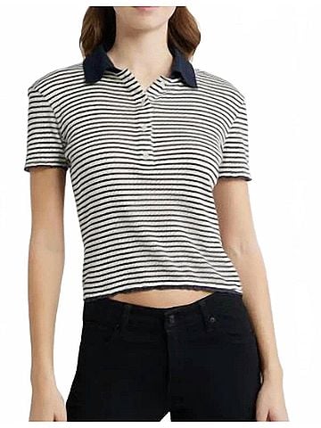 FRAME Pointelle Polo Shirt in Navy Multi (view 2)