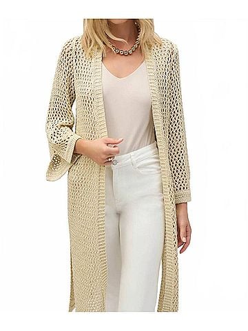 Joseph Ribkoff Sweater Knit Open Stitch Cover-Up in Gold (view 2)