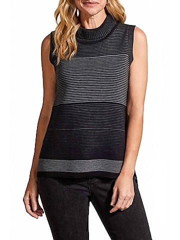 Tribal Sleeveless Cowlneck Sweater in Black (view 2)