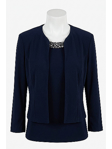 Joseph Ribkoff Jersey With Curved Hemline And Collar Detail Bolero in Midnight Blue (view 1)