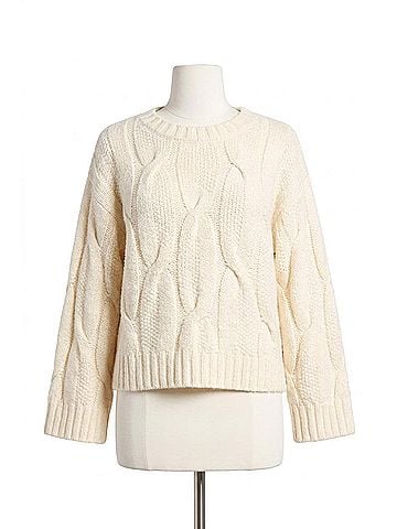 Tribal Crew Neck Loose Fit Cable Sweater in Cream (view 1)