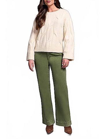 Tribal Crew Neck Loose Fit Cable Sweater in Cream (view 2)