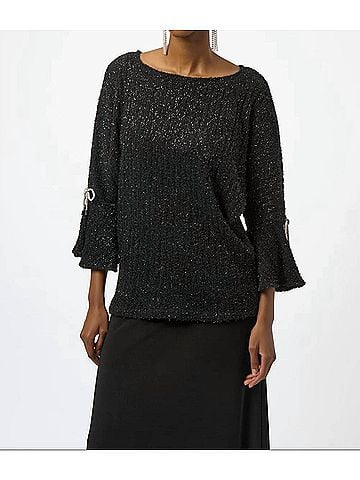 Joseph Ribkoff Embellished Relaxed Fit Pullover Top in Black (view 2)