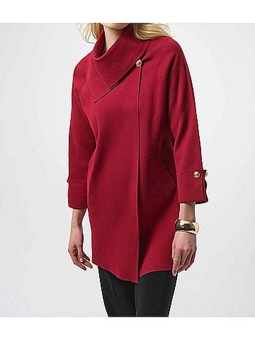 Joseph Ribkoff Sweater Knit Coat With Overlap Collar in Deep Cherry (view 2)
