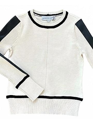Central Park West Women's Cillian Sweater With Leather Accent in Ivory (view 2)