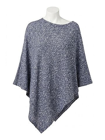 Coco + Carmen Selene Supersoft Ribbed Poncho in Heather Blue (view 1)