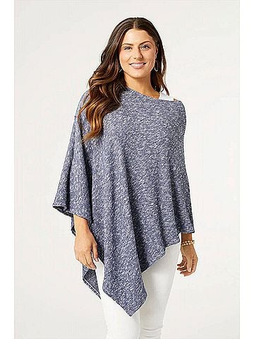 Coco + Carmen Selene Supersoft Ribbed Poncho in Heather Blue (view 2)