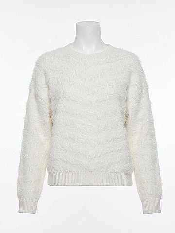 APRICOT Fluffy Stripe Jumper Sweater in White (view 1)