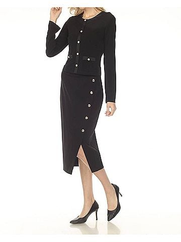 Joseph Ribkoff Asymmetric Slit Midi Pencil Skirt in Black (view 2)