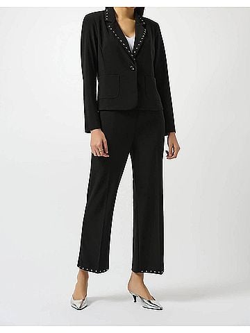 Joseph Ribkoff Studded Wide Leg Ankle Pants in Black (view 2)