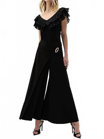 Joseph Ribkoff Silky Knit Culotte Pull On Pants With Buckle in Black (view 2)