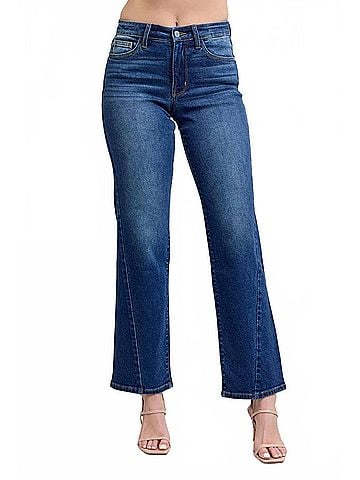 Judy Blue Mid Rise Side Seam Detail Straight Jeans in Medium Wash (view 2)