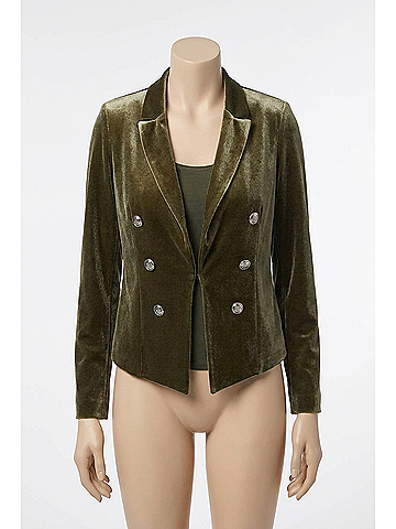Joseph Ribkoff Velvet Knit Blazer in Khaki (view 2)