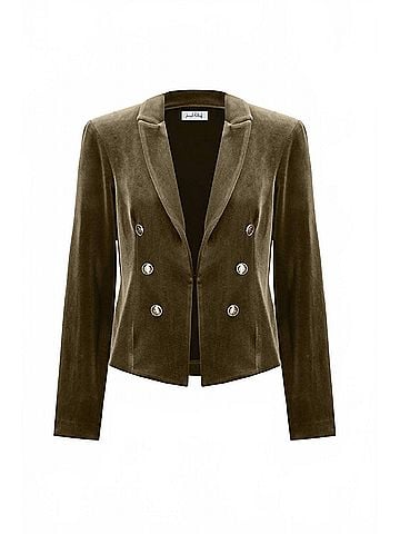 Joseph Ribkoff Velvet Knit Blazer in Khaki (view 1)