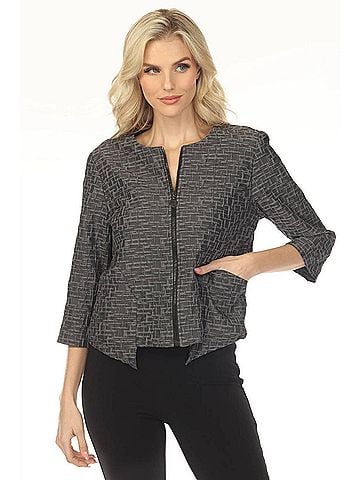 Joseph Ribkoff Textured Zip Front 3/4 Sleeve Jacket in Grey (view 2)