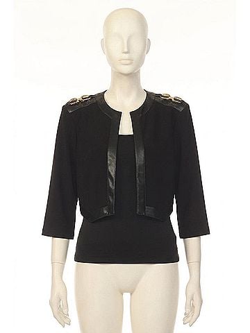 Joseph Ribkoff Faux Leather Trim Cropped Jacket in Black (view 1)