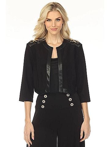 Joseph Ribkoff Faux Leather Trim Cropped Jacket in Black (view 2)