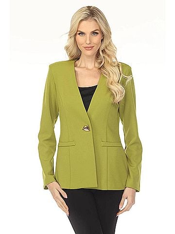 Joseph Ribkoff Collarless Long Sleeve Blazer in Fern Green (view 2)