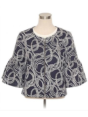 Joseph Ribkoff Abstract Jacquard Zip Front Jacket in Navy/Off-White (view 1)