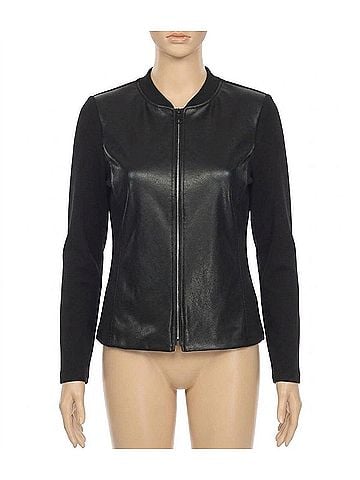 Joseph Ribkoff Faux Leather Zip-Up Long Sleeve Jacket in Black (view 1)