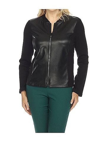 Joseph Ribkoff Faux Leather Zip-Up Long Sleeve Jacket in Black (view 2)