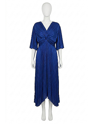 Joseph Ribkoff Satin Pleated Dress in Blue Sapphire (view 1)