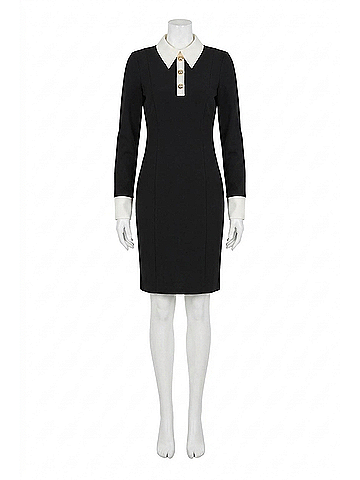 Joseph Ribkoff Scuba Crepe Colour Block Shift Dress in Black/Vanilla (view 1)