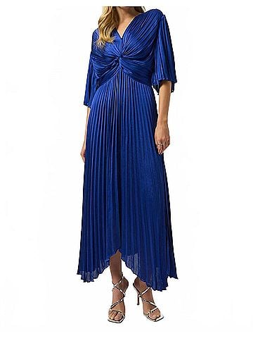 Joseph Ribkoff Satin Pleated Dress in Blue Sapphire (view 2)