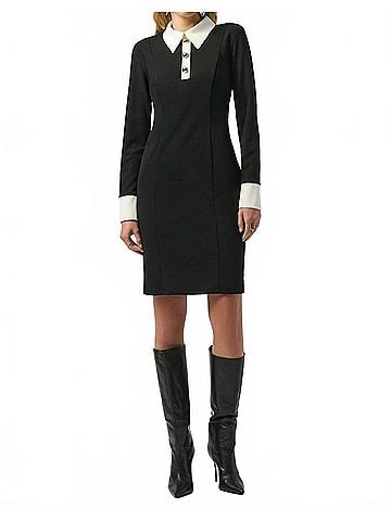 Joseph Ribkoff Scuba Crepe Colour Block Shift Dress in Black/Vanilla (view 2)