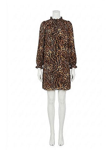Joseph Ribkoff Recycled Georgette Print Animal Trapeze Dress in Black Brown (view 1)