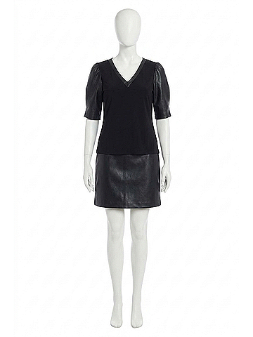 Joseph Ribkoff Faux Leather Puff Sleeve Dress in Black (view 1)