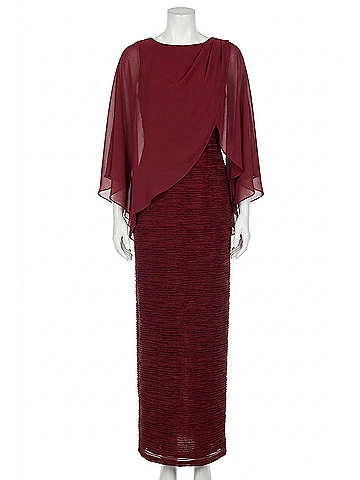 Joseph Ribkoff Chiffon Overlay Ruched Maxi Evening Dress in Merlot (view 1)