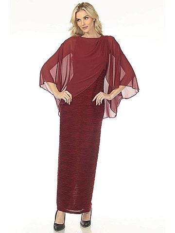 Joseph Ribkoff Chiffon Overlay Ruched Maxi Evening Dress in Merlot (view 2)