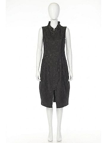 Joseph Ribkoff Jacquard Zip Front Midi Dress in Black (view 1)