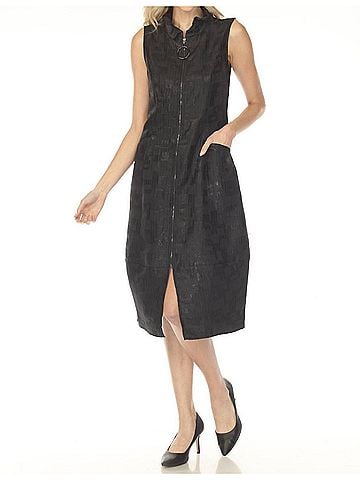 Joseph Ribkoff Jacquard Zip Front Midi Dress in Black (view 2)