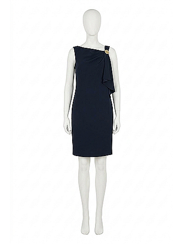 Joseph Ribkoff Woven Twill Shift Dress With Asymmetrical Neckline in Midnight Blue (view 1)
