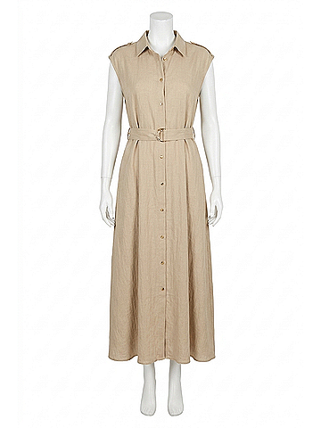 Joseph Ribkoff Textured Woven Shirt Dress With Sash in Parchment (view 1)
