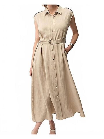 Joseph Ribkoff Textured Woven Shirt Dress With Sash in Parchment (view 2)