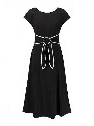 Joseph Ribkoff Stretch Woven Color Block Fit And Flare Dress in Black Moonstone (view 1)