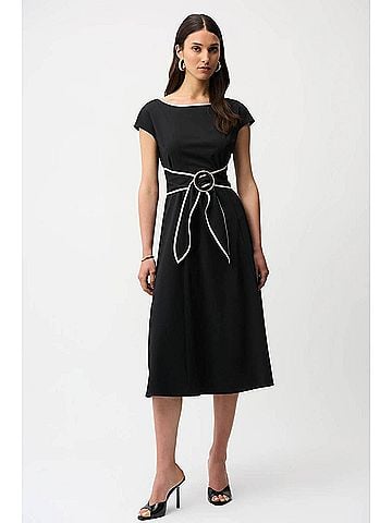 Joseph Ribkoff Stretch Woven Color Block Fit And Flare Dress in Black Moonstone (view 2)